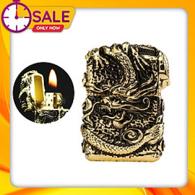 Vỏ Hột Quẹt Bật Lửa Zorro Z91286C Họa Tiết Rồng Cuộn Đẹp Độc Lạ Màu Vàng - Dùng Xăng Bấc Đá Cao Cấp
