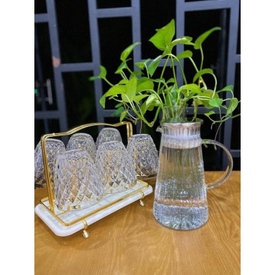 Bộ bình đựng nước uống thủy tinh chịu nhiệt cao cấp kèm giá úp có khay hứng nước