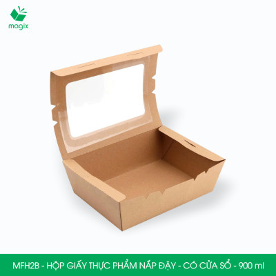 MFH2B - 900ml - 50 hộp giấy kraft đựng thực phẩm, hộp giấy đựng thức ăn có cửa sổ, hộp đựng cơm