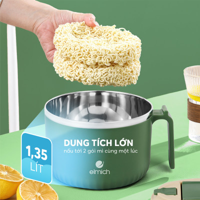 Bát úp mì inox 304 Elmich EL8314 dung tích 1.35L, Hàng chính hãng, có tay cầm, tích hợp lỗ thông hơi - JoyMall