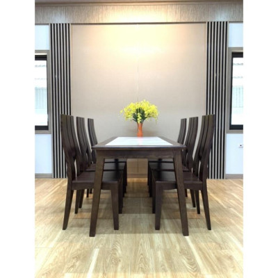 bàn ghế ăn chân chéo mặt đá gỗ sồi nga gia đình phòng bếp