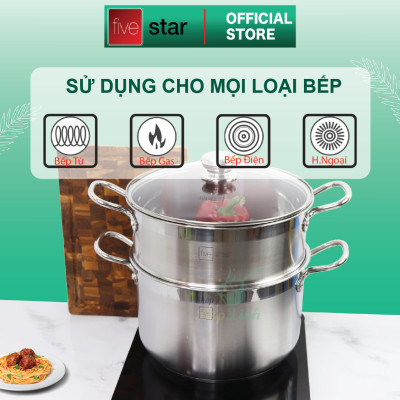 Bộ xửng hấp  Standard inox 430 nắp kính ( 30CM ) , 3 đáy dùng tốt bếp từ , hồng ngoại , gas