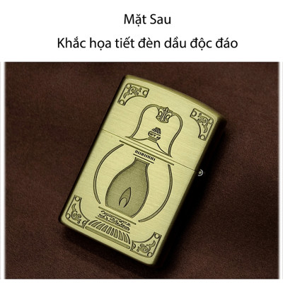 Vỏ Hột Quẹt Bật Lửa Xăng Đá Zorro Z8750 Khảm Trai Khắc Họa Tiết Đèn Bão Cổ Xưa Cực Độc