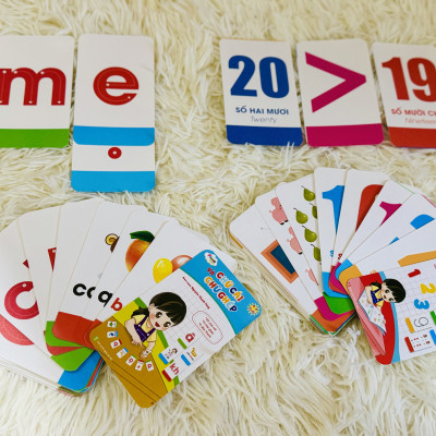 Combo 2 bộ thẻ Chữ cái và chữ ghép, Thẻ học toán dành cho bé 4-6 tuổi