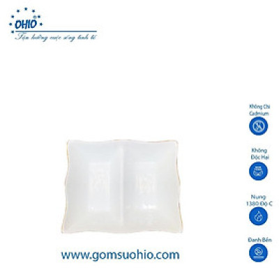 Đĩa 2 Ngăn Chữ Nhật Sứ Trắng Viền Vàng OHIO