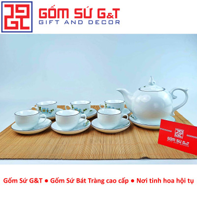 Bộ trà chóp lửa vẽ hoa đào xanh Gốm sứ G&T