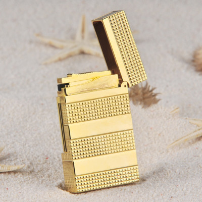 Vỏ Hột Quẹt Bật Lửa Upon D72V Sơn Mài Ánh Vàng Bóng Họa Tiết Ô Vuông Kẻ Ngang Cao Cấp