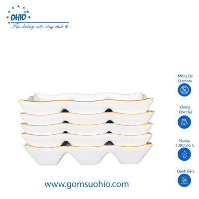 Đĩa 3 Ngăn Sứ Trắng Viền Kim OHIO