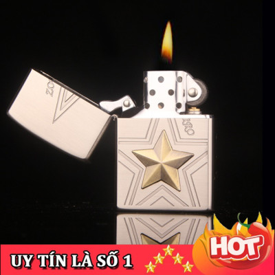Vỏ Hột Quẹt Bật Lửa xăng đá Zorro Z8658 thiết kế họa tiết hình ngôi sao - dùng xăng bấc đá cao cấp ( giao màu ngẫu nhiên )