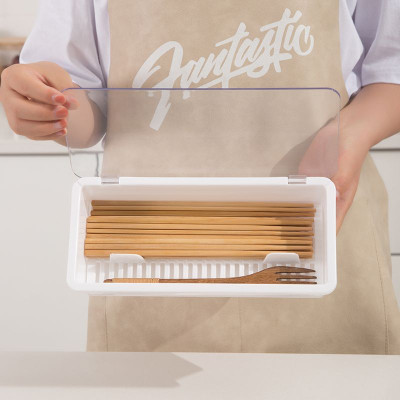 ( HÀNG CAO CẤP ) Hộp Nhựa Đựng Muỗng Đũa An Toàn có vách ngăn dáo nước nắp đậy MIKA trong suốt ( Màu Trắng )