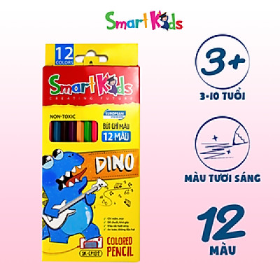 Bút chì màu Smartkids SK-CP102 Dino 12 màu,dành cho bé 6 tuổi - 12 tuổi, thân chì chắc chắn,dễ chuốt