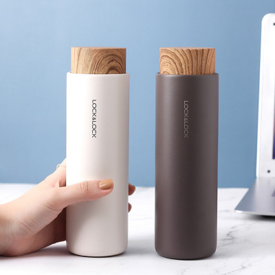 Bình giữ nhiệt Lock&Lock Flat 400ml màu trắng LHC4227WHT - Hàng chính hãng, có khay lưới lọc trà, nắp nhựa kiểu gỗ - JoyMall