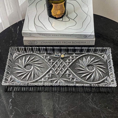 Đĩa pha lê chữ nhật Bohemia viền cao 40cm Hàng chính hãng