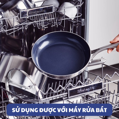 Chảo chống dính thép không gỉ phủ tinh thể kim cương cao cấp Blue Diamond 28cm có nắp kính