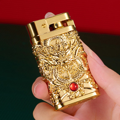 Vỏ Hột Quẹt Bật Lửa Xăng Đá Yubang YB03 Hình Rồng Cuộn 4 Mặt Nhả Ngọc Cực Đẹp