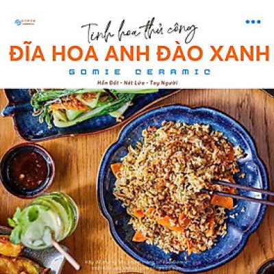 Đĩa hoa anh đào men xanh hỏa biến Gomie Ceramic Bát Tràng, men hỏa biến cao cấp,an toàn sức khỏe