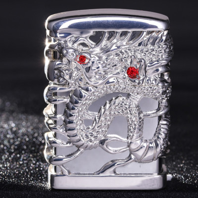 Vỏ Hột Quẹt Bật Lửa Hộp Quẹt Xăng Đá Chief CF-0985Y Họa Tiết Rồng Mắt Đỏ - Dùng Xăng Bấc Đá Cao Cấp