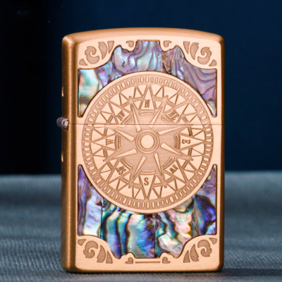 Vỏ Hột Quẹt Bật Lửa Xăng Đá Zorro Z91751 Họa Tiết Khảm Trai Hình La Bàn - Dùng Xăng Bấc Đá Cao Cấp