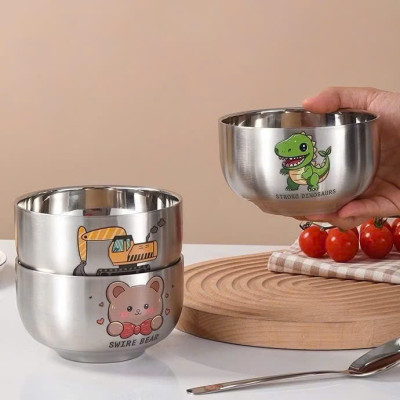 Bát Inox Kèm Thìa Chống Nóng Dày Dặn Cho Bé Ăn Dặm In Hình Con Vật Ngộ Nghĩnh - HÀNG CHÍNH HÃNG MINIIN