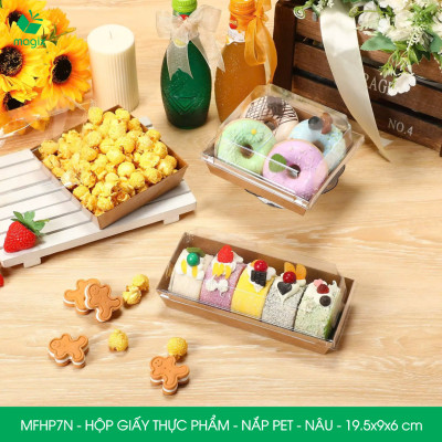 MFHP7N - 19.5x9x6 cm - 50 hộp giấy nắp PET kraft nâu đựng thực phẩm, thức ăn mang đi