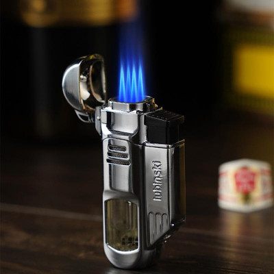 Vỏ Hột Quẹt Bật Lửa Khè Gas Lubinski YJA-10027 Khò 4 Tia Cực Mạnh Có Đục Tiện Lợi Thân Vỏ Hột Quẹt Bật Lửa Trong Suốt Nhìn Rõ Lượng Gas