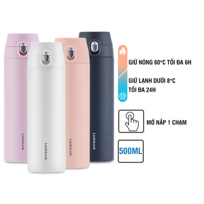 Bình Giữ Nhiệt LocknLock Featherlight One-touch Tumbler màu trắng LHC3257WHT 500ml - Hàng chính hãng, nắp bật tiện lợi - JoyMall