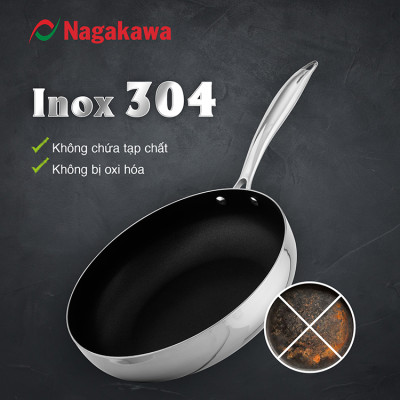 Chảo chống dính inox đa lớp toàn phần Nagakawa Natsu NAG03 - Dùng trên mọi loại bếp - Hàng chính hãng