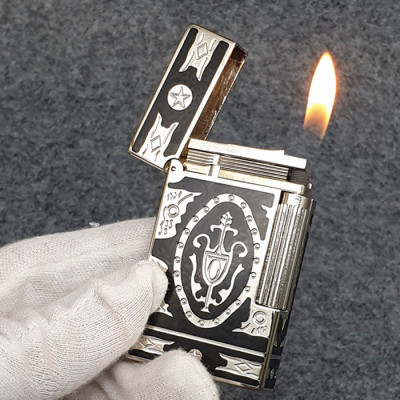 Vỏ Hột Quẹt Bật Lửa Upon D08T Họa Tiết Hoàng Gia Bạc Đen - Dùng Gas Đá Cao Cấp