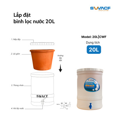 Compo 2 bình lọc nước uống trực tiếp SWACF 20L | CWF, lõi lọc 10L, tốc độ lọc 2-4 lít/giờ, giữ khoáng thiết yếu