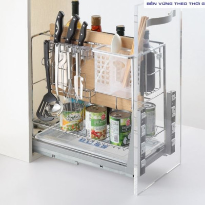 Giá đựng dao thớt Tundo DCT1620 nan vuông ray âm giảm chấn Boss R160 x C475 x S455 mm