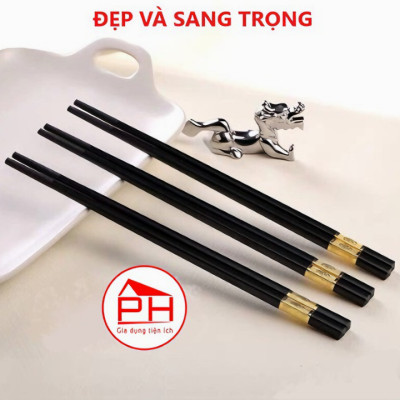 Hộp 10 đôi đũa KG22S kháng khuẩn họa tiết vàng, hợp kim cao cấp Hàn Quốc - Hàng chính hãng