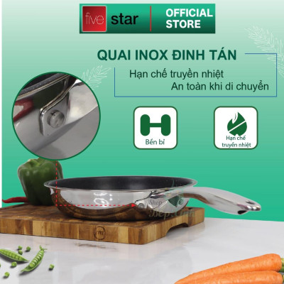 Bộ nồi và chảo chống dính vân đá inox 304 cao cấp Fivestar Plus 5 món nắp kính