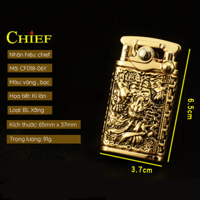 Vỏ Hột Quẹt Bật Lửa Chief CF018-60Y Khắc họa tiết hoa văn Kì Lân đẹp độc lạ - Dùng Xăng Đá Cao Cấp