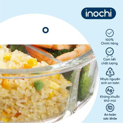 Hộp Cơm Thủy Tinh 2/3 ngăn, Hộp Thủy Tinh Đựng Thức Ăn NIKKO Tiêu Chuẩn Nhật Bản - Chính hãng inochi (Tặng kèm khăn lau tay đa năng pakasa)