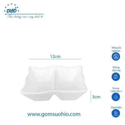 Đĩa 2 Ngăn Chữ Nhật Sứ Trắng OHIO