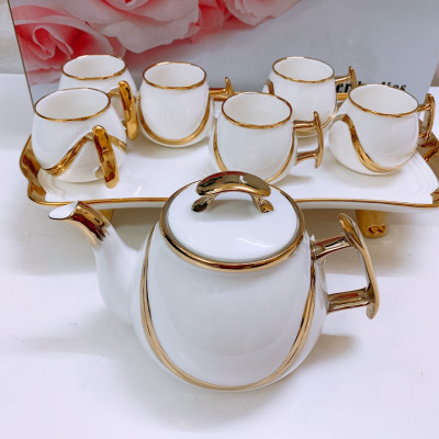 BỘ ẤM CHÉN TRẮNG VIỀN VÀNG KÈM KHAY SỨ TRẮNG - ANTH245 ( GIAO NGẪU NHIÊN )