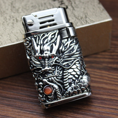 Vỏ Hột Quẹt Bật Lửa Xăng Đá Chief CF218R Đánh Đá Tự Động Hình Rồng Nổi Sang trọng - Dùng Xăng Bấc Đá Ippo Cao Cấp