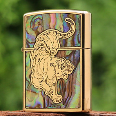 Vỏ Hột Quẹt Bật Lửa Xăng Đá Zorro Khảm Trai Hình Hổ Z91592