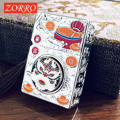 Vỏ Hột Quẹt Bật Lửa Xăng Đá Zorro Z-KJ10253C Ruột Bằng Đồng Khắc Họa Tiết Đẹp Độc Lạ