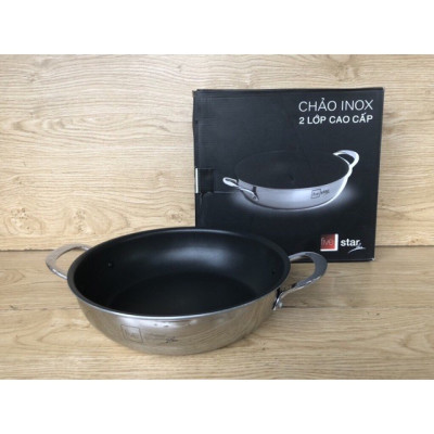 Chảo chống dính 2 lớp inox 430 FiveStar Standard 2 quai bếp từ tặng 5 muỗng