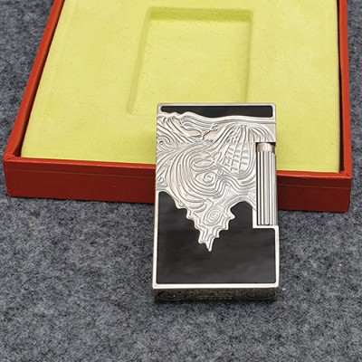 Vỏ Hột Quẹt Bật Lửa Upon D103B Sơn Mài Họa Tiết Khắc Chìm Đen Bạc - Dùng Gas Đá Cao Cấp