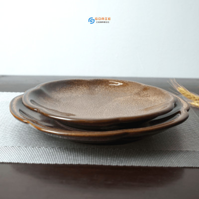 Đĩa hoa anh đào men nâu tuyết hỏa biến thủ công Gomie Ceramic Bát Tràng, men hỏa biến cao cấp,an toàn sức khỏe