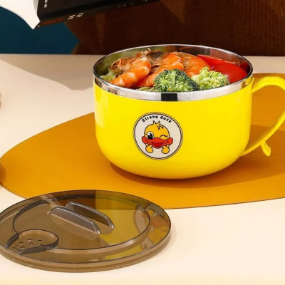 Ca Ăn Mì , Ca Đựng Cháo Giữ Nhiệt, Tô khuấy Bột Ăn Dặm Cho Bé Hình Vịt Vàng Đáng Yêu - Chính Hãng 