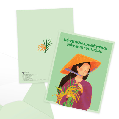 Thiệp mừng phụ nữ 8/3, 20/10, SDstationery Dễ Thương Nhiệt Tình, cô gái Nam bộ, chữ nhật 14 x 10,8 cm