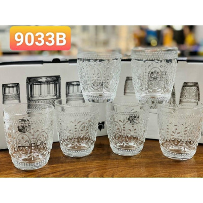 Bộ 6 ly thủy tinh chịu nhiệt uống nước vân kim cương