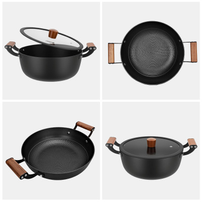 Nồi gang chống dính đa năng Lebenlang LBL2526, size 28, 5.6L, nắp kính tay cầm gỗ dùng mọi loại bếp - hàng chính hãng