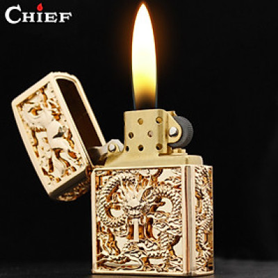 Vỏ Hột Quẹt Bật Lửa Xăng Đá Chief CF0975Y Thiết Kế Đẹp Độc Lạ - Dùng Xăng Bấc Đá Cao Cấp