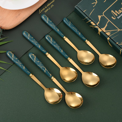 Combo hộp  5 muỗng vân đá inox sang trọng , muỗng ăn decor trang trí bàn ăn