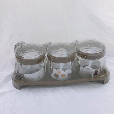 Bộ 3 hũ đựng gia vị thủy tinh nắp nhựa ( Giao màu nẫu nhiên ) - ANTH677