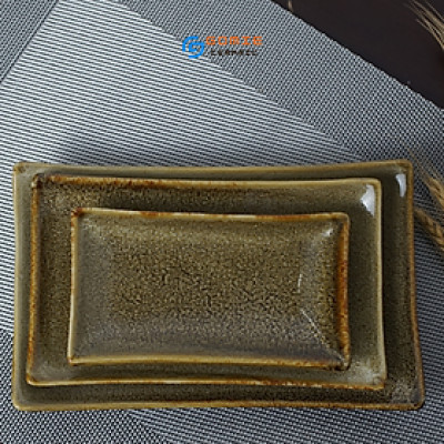 Khay chữ nhật chuyên dùng cho nhà hàng - men gấm vàng hỏa biến đẳng cấp ,sang trọng,sản phẩm by Gomie Ceramic.